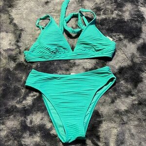 No Boundaries Green Teal Bikini Set
